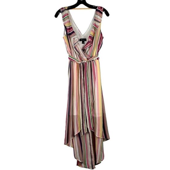BCX Stripe V-neck Belted Maxi Dress Large - Picture 1 of 8